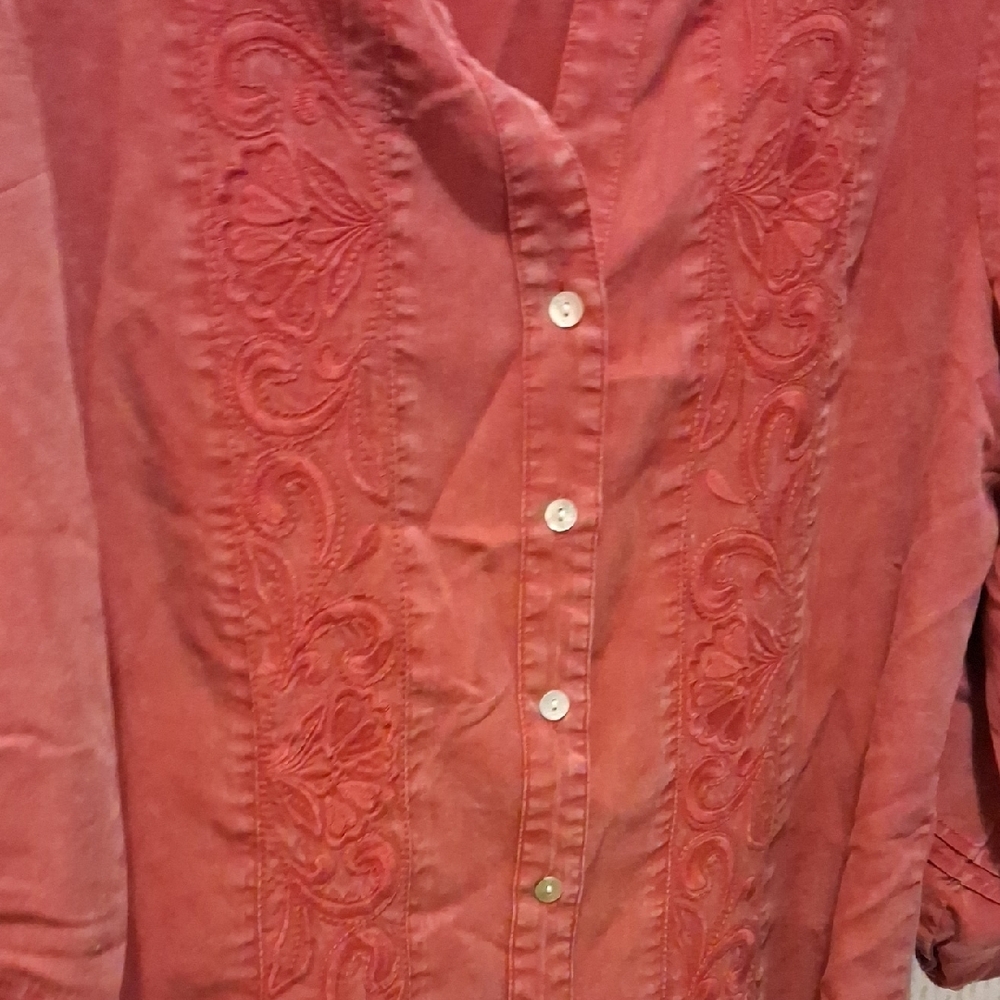 Ruby Rd. Rust Artisan Embroidered Button-Up Blous… - image 4